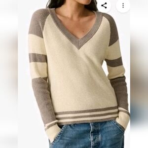 Faherty Waffle Knit Cotton Cashmere Throwback Varsity Sweater L